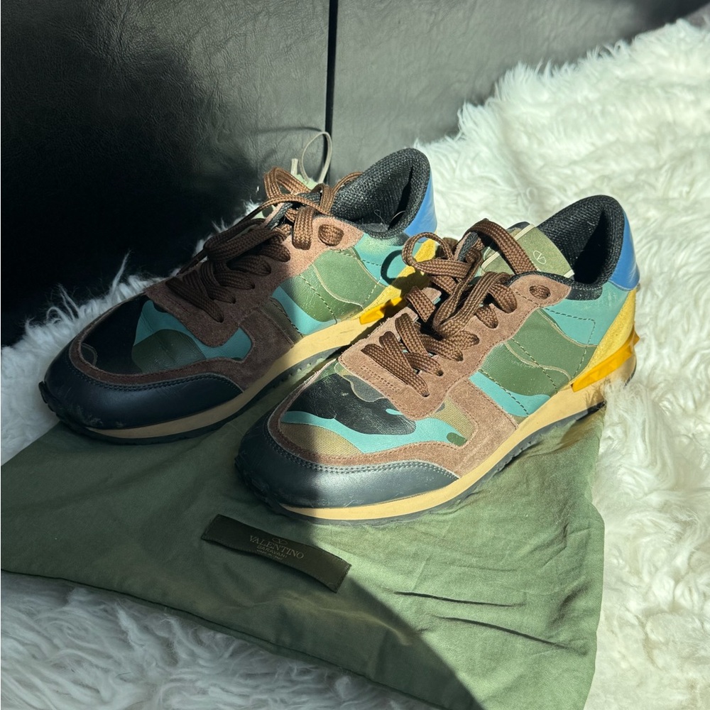 Size 7.5 Valentino Garavani Brown and Green Camouflage Sneakers